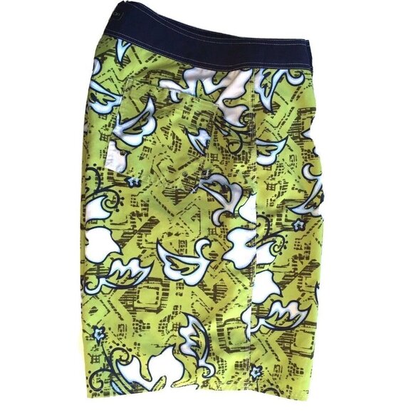 OP Men's size 32 Swim Trunks Board Shorts Bathing Suit Green White - Picture 4 of 5